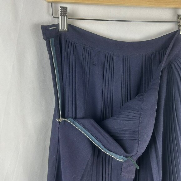 Vintage 80s Pleated Maxi Skirt Women Small Navy Blue A‎ Line Career Prep Classic - Picture 5 of 5
